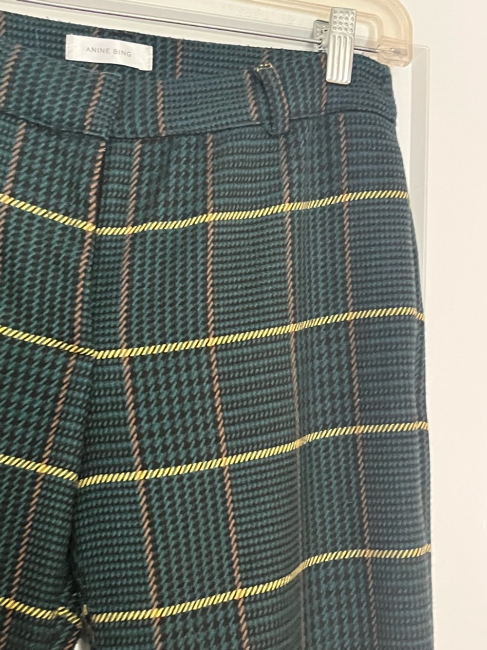 Anine Bing Cindy Bootcut/Kick Flare Check Plaid Green Black Yellow Pants S-M - Picture 2 of 9